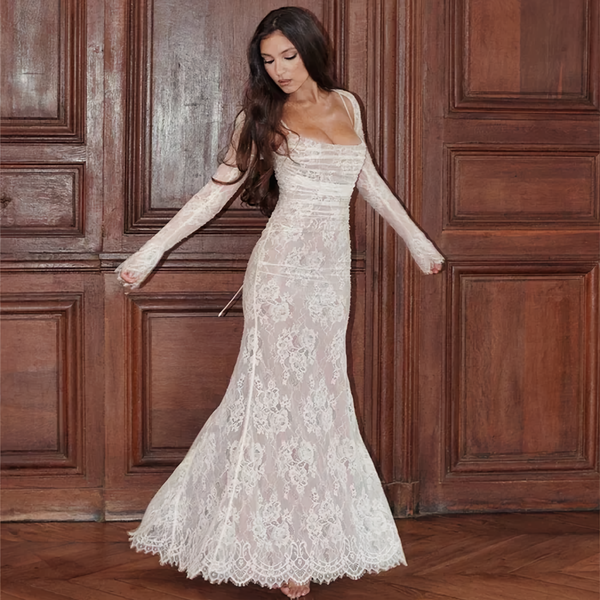 Robe maxi avec détails en dentelle - élégante robe longue pour femmes