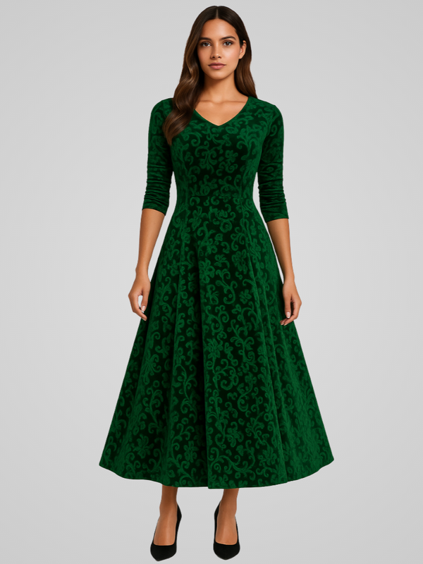 Robe maxi a-line en velours premium pour femmes - manches longues élégantes pour les occasions spéciales