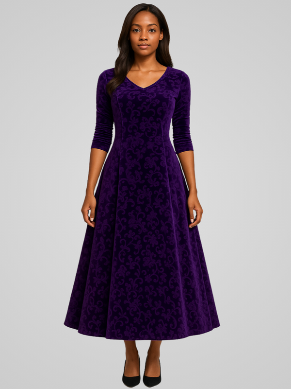Robe maxi a-line en velours premium pour femmes - manches longues élégantes pour les occasions spéciales