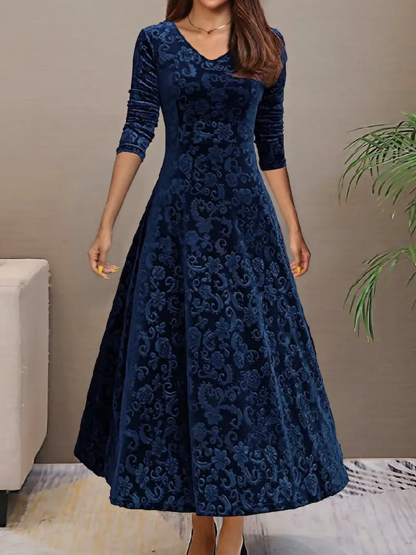 Robe maxi a-line en velours premium pour femmes - manches longues élégantes pour les occasions spéciales