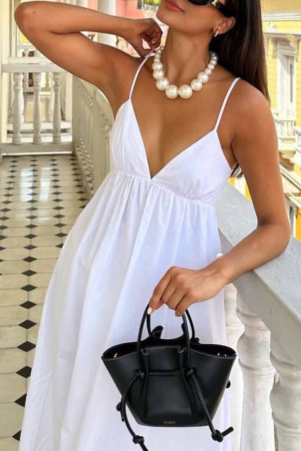 Robe midi à bretelles pour femme - élégante robe d'été blanche