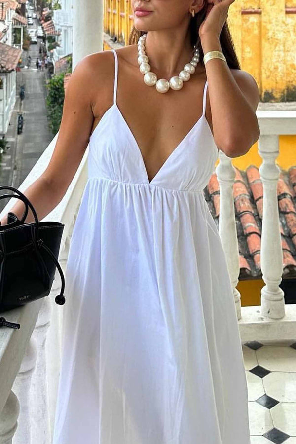 Robe midi à bretelles pour femme - élégante robe d'été blanche