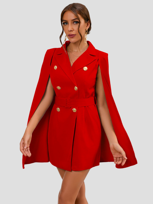 Robe blazer cape femme - silhouette élégante cintrée avec des boutons doublement boutonnés pour soirées