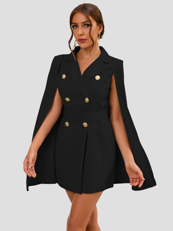 Robe blazer cape femme - silhouette élégante cintrée avec des boutons doublement boutonnés pour soirées