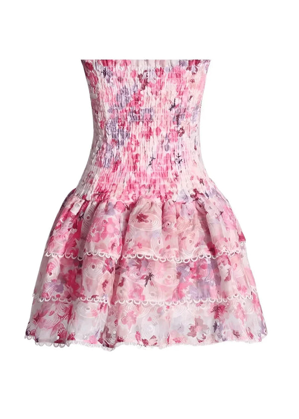 Robe d'été casual pour femme - robe mini à volants floraux en rose pour vos sorties estivales - design élégant et polyvalent