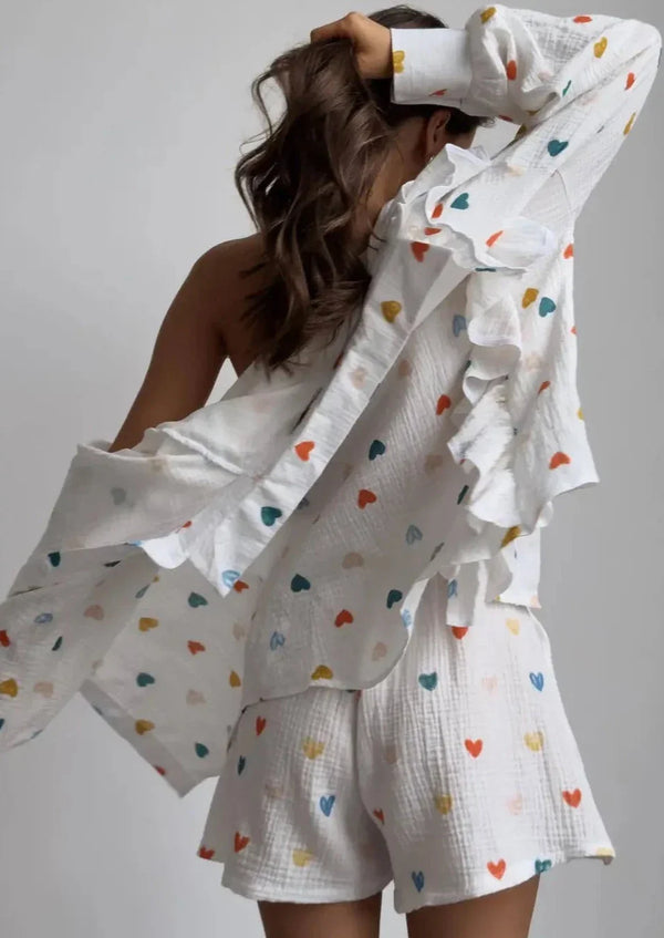 Chemisier blanc à motif cœur pour femmes - style d'été tendance