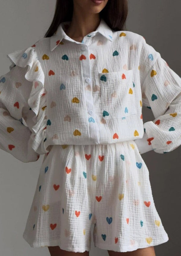 Chemisier blanc à motif cœur pour femmes - style d'été tendance