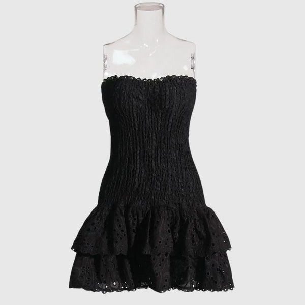 Robe mini décontractée pour femmes - design smocké sans bretelles avec ourlet volanté