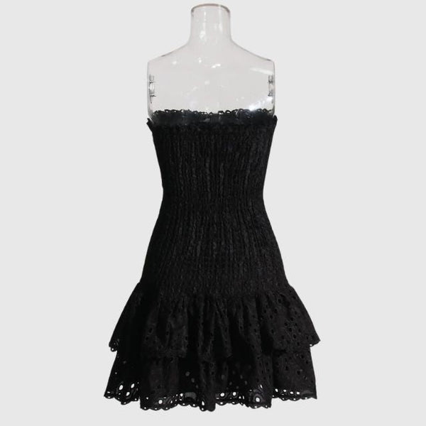 Robe mini décontractée pour femmes - design smocké sans bretelles avec ourlet volanté