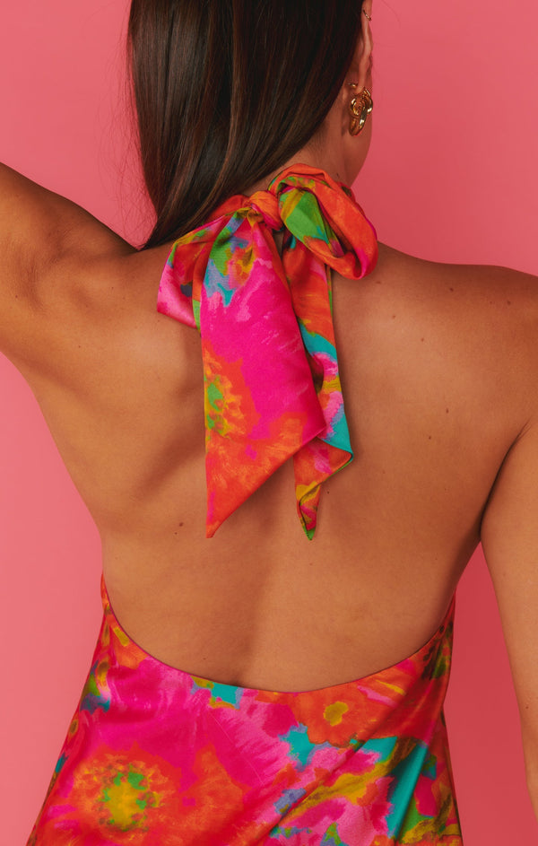 Robe mini casual femme - robe d'été à imprimé floral rose vif