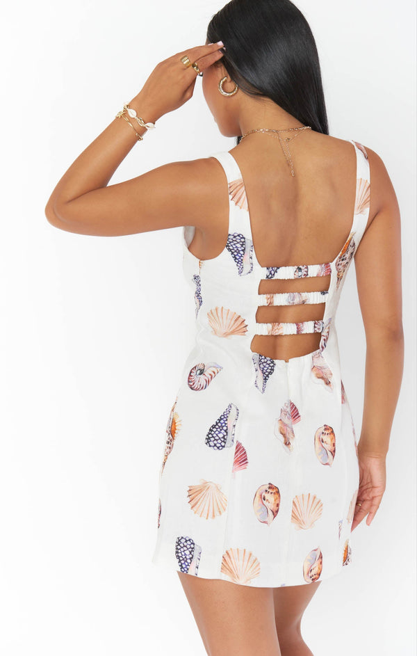 Robe d'été en lin à motifs coquillages blancs pour femme - mini robe florale casual