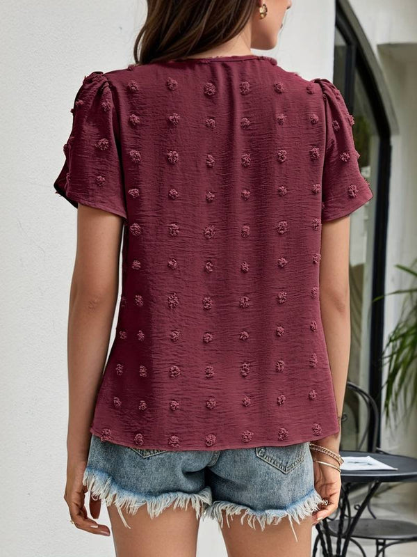 Blouse féminine décontractée à motif à pois suisses - haut léger à manches courtes pour un style au quotidien