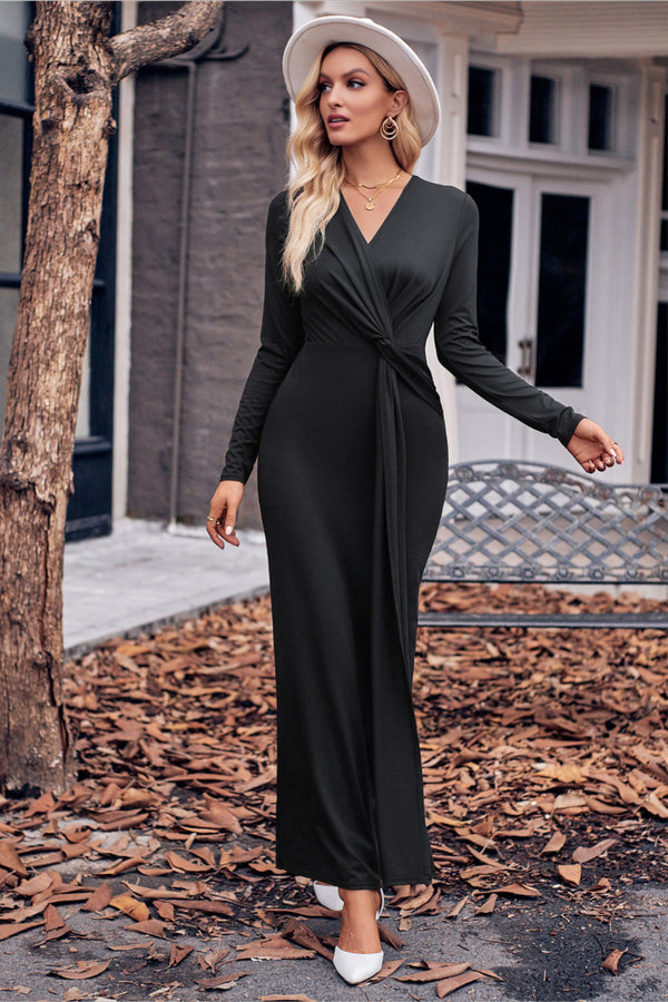 Robe portefeuille femme - élégance décontractée à manches longues pour toutes les occasions