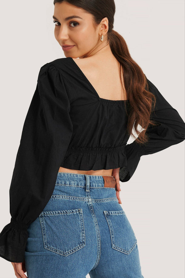Blouse cropped femme avec ourlet froncé - top polyvalent pour le bureau et les sorties décontractées