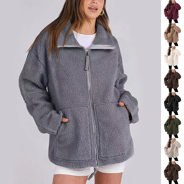 Veste zippée en polaire pour femmes, coupe décontractée avec poches - vêtement d'extérieur casual pour vos activités en plein air