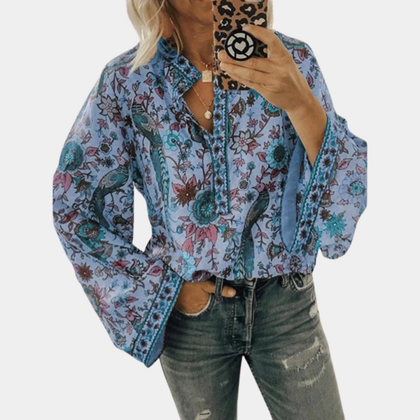 Blouse florale pour femmes - haut d'été élégant à manches évasées, léger et décontracté