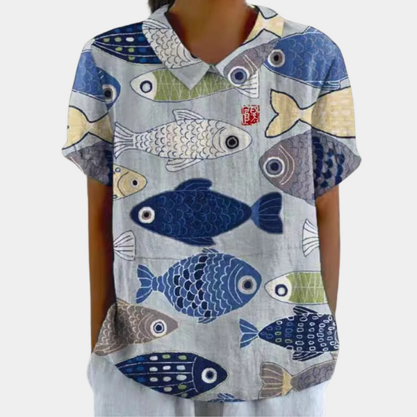 Blouse florale femme à coupe décontractée - top à manches courtes charmant pour vos sorties décontractées, en tissu léger et agréable