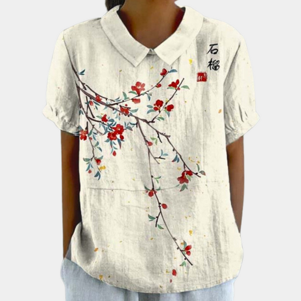 Blouse florale femme à coupe décontractée - top à manches courtes charmant pour vos sorties décontractées, en tissu léger et agréable