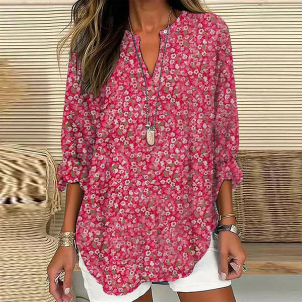 Blouse florale pour femmes à manches longues - élégance décontractée en rose