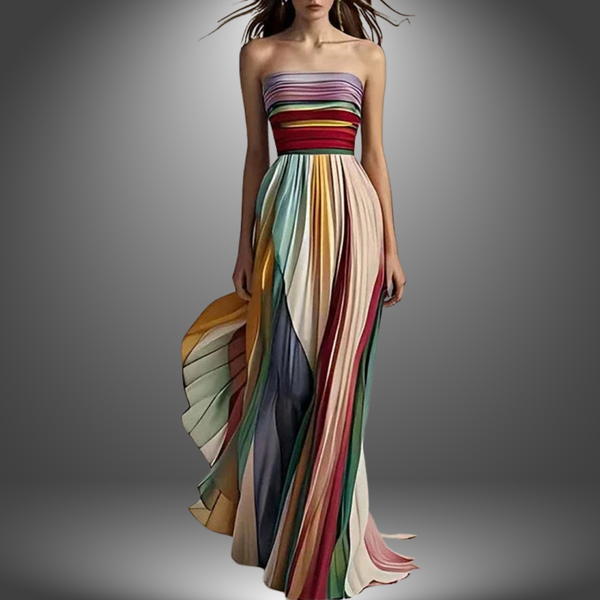 Robe maxi femme élégante plissée multicolore - pour les occasions spéciales