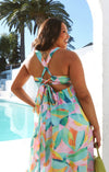 Robe midi femmes en satin premium - imprimé tropical pour des journées d'été élégantes