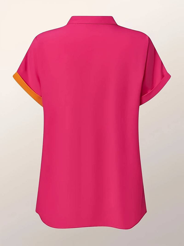 Blouse polo orange élégante pour femme - haut décontracté en tissu doux à manches courtes