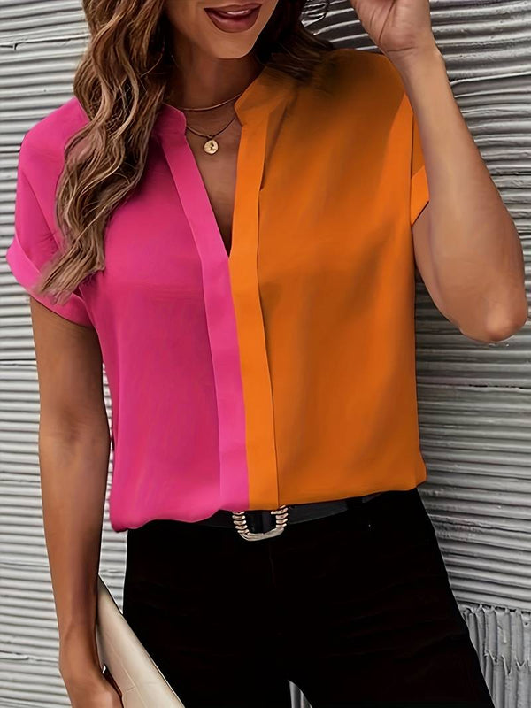 Blouse polo orange élégante pour femme - haut décontracté en tissu doux à manches courtes