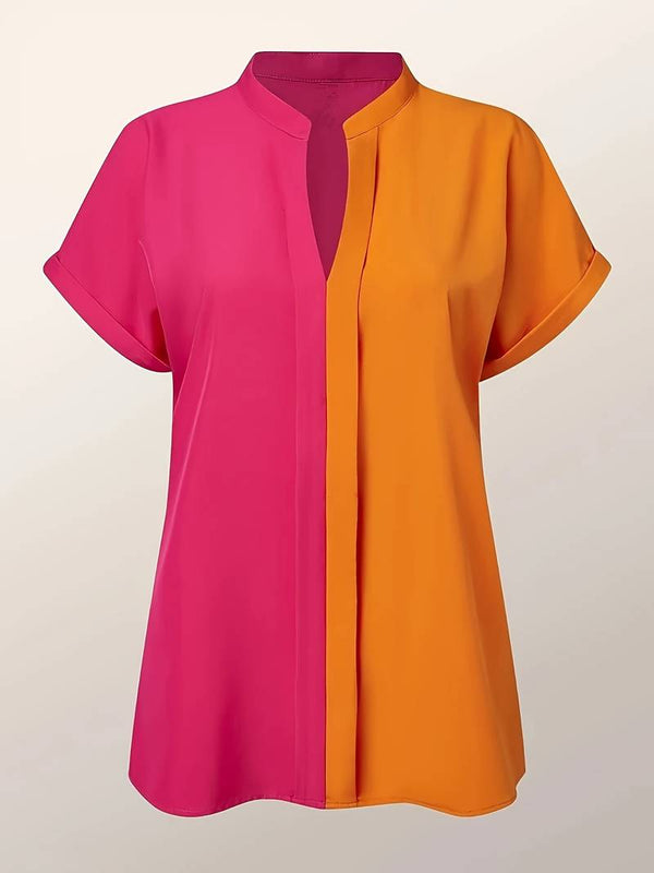 Blouse polo orange élégante pour femme - haut décontracté en tissu doux à manches courtes
