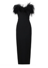 Robe de soirée femmes avec détails en plumes - élégante robe maxi noire pour une allure chic