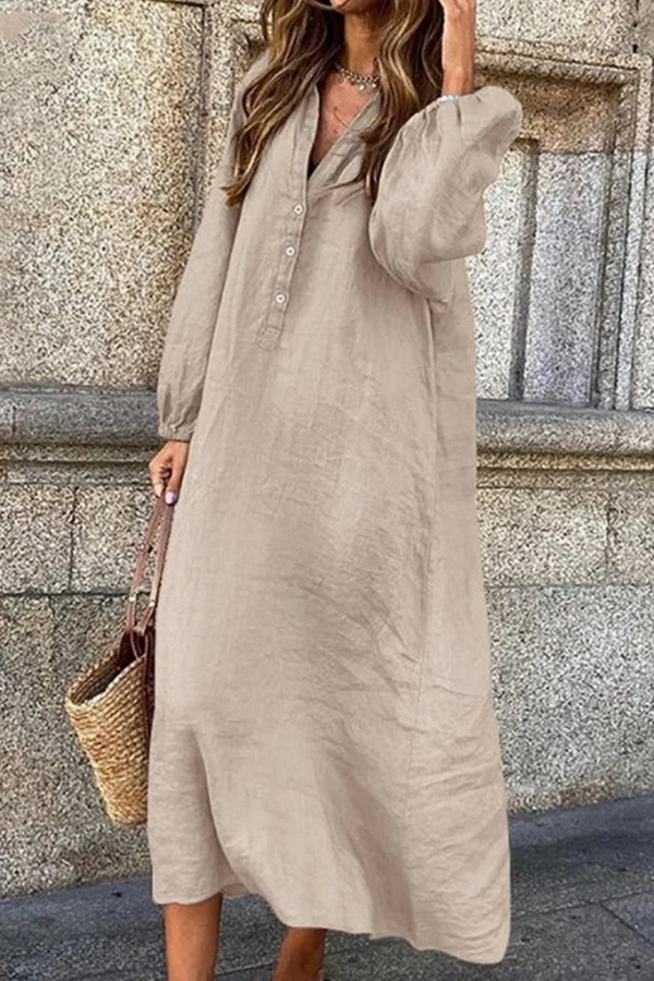 Robe chemise en lin à manches longues pour femmes - élégante tenue décontractée au quotidien