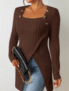 Top à manches longues en côtes avec détails en boutons - style asymétrique chic pour vos sorties décontractées et au bureau