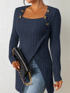 Top à manches longues en côtes avec détails en boutons - style asymétrique chic pour vos sorties décontractées et au bureau