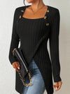 Top à manches longues en côtes avec détails en boutons - style asymétrique chic pour vos sorties décontractées et au bureau