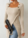 Top à manches longues en côtes avec détails en boutons - style asymétrique chic pour vos sorties décontractées et au bureau