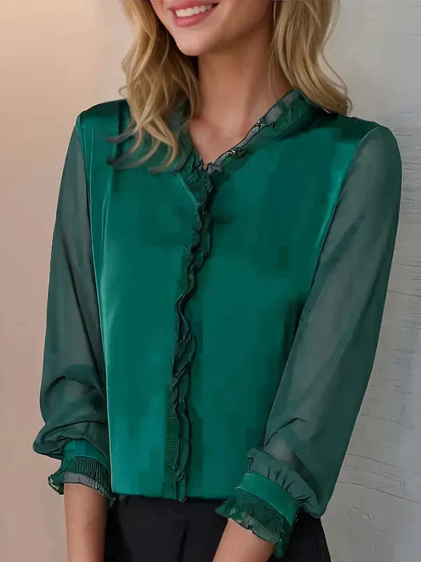Blouse à volants féminine légère - top chic pour le bureau et les occasions formelles