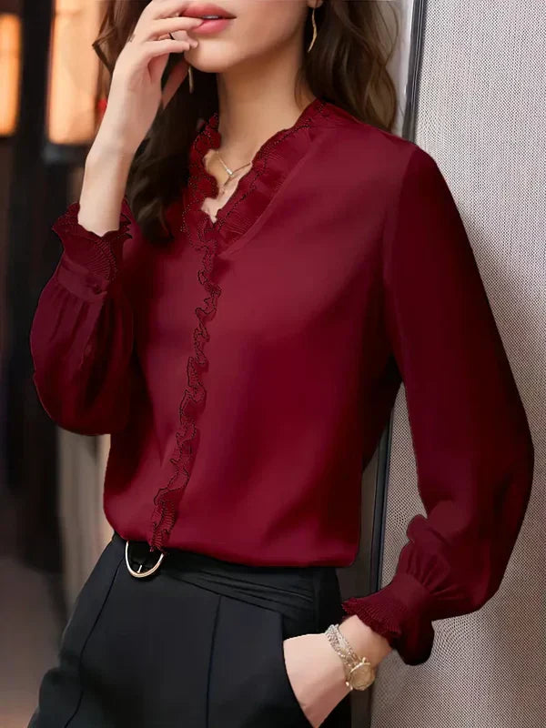 Blouse à volants féminine légère - top chic pour le bureau et les occasions formelles