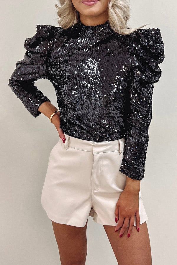 Blouse en sequins pour femmes - haut élégant à manches bouffantes pour soirées et dîners