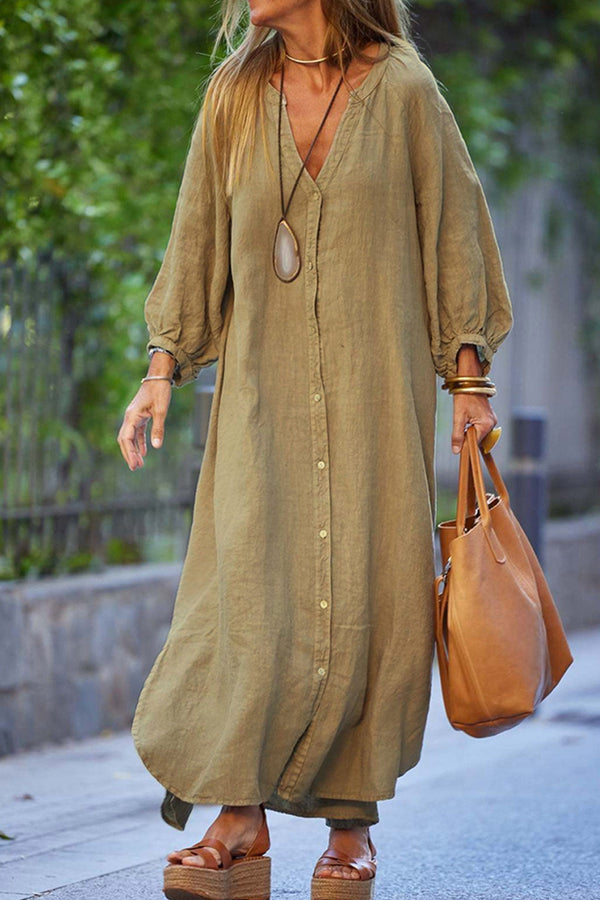 Robe chemise femme avec détails boutonnés et col en v élégant - tenues décontractées