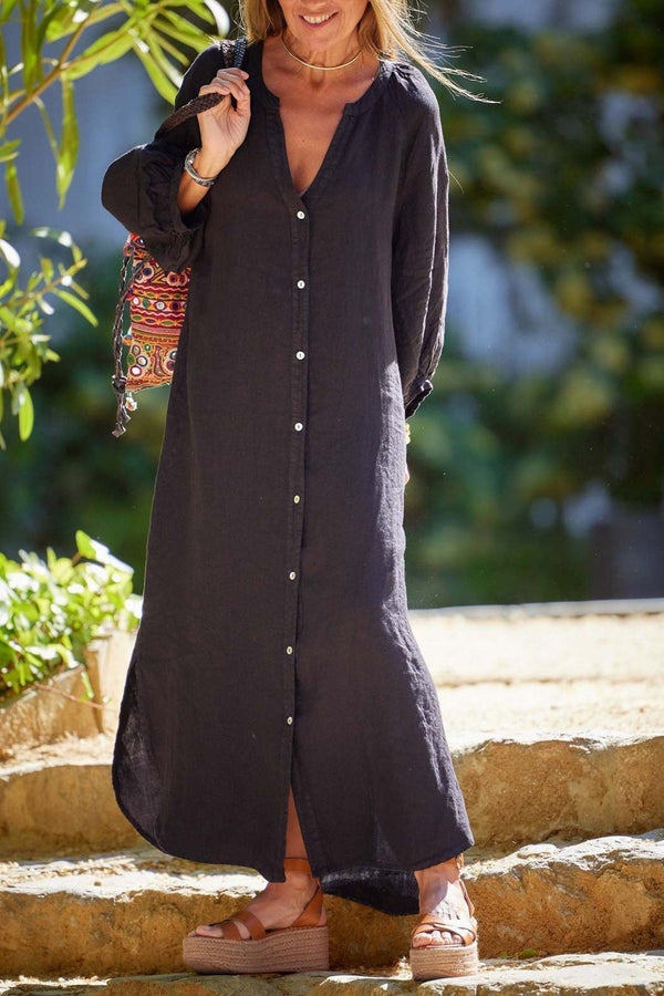 Robe chemise femme avec détails boutonnés et col en v élégant - tenues décontractées