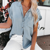 Chemise en denim à manches courtes pour femmes - légère en mélange de coton, coupe décontractée pour une allure quotidienne