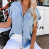 Chemise en denim à manches courtes pour femmes - légère en mélange de coton, coupe décontractée pour une allure quotidienne
