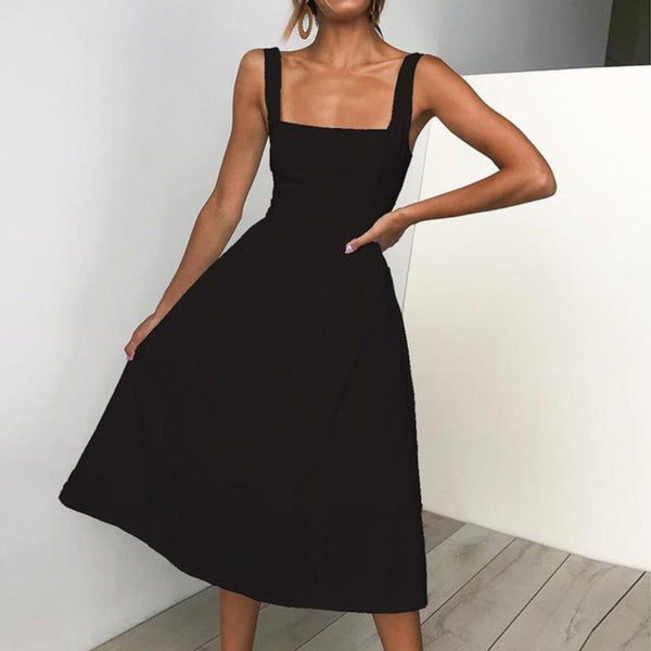 Robe midi sans manches pour femme - tenue élégante pour jardin