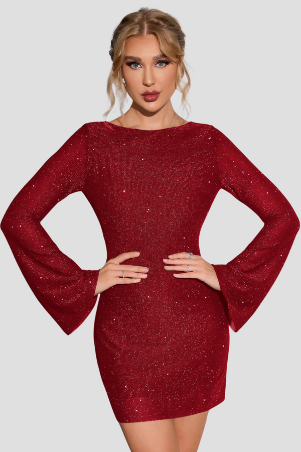 Robe mini scintillante pour femmes - élégante à manches longues, tenue de soirée glamour