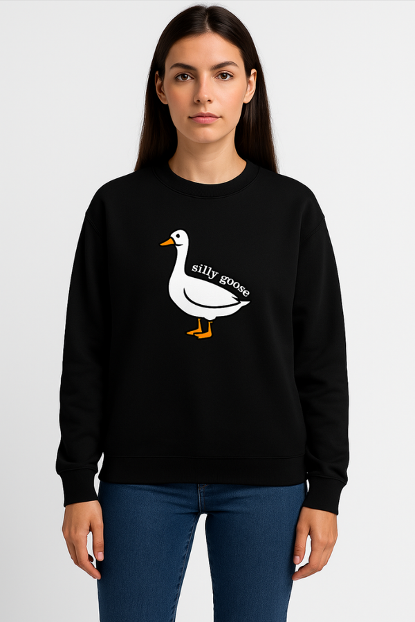 Pull femme tendance avec imprimé d'oie ludique - sweat décontracté noir pour sorties casual