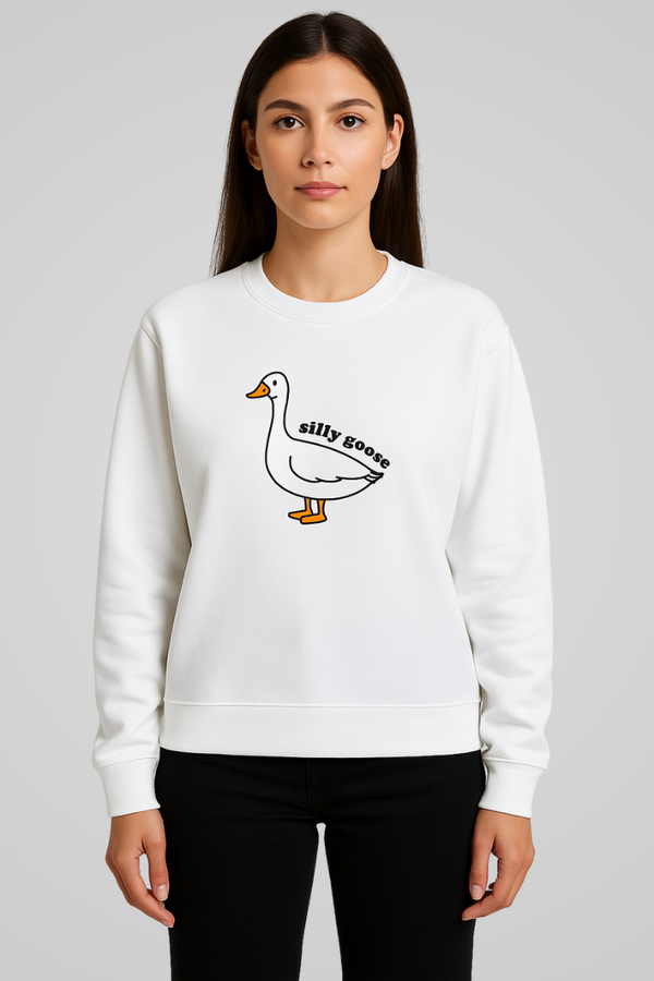 Pull femme tendance avec imprimé d'oie ludique - sweat décontracté noir pour sorties casual