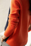 Pull pour femmes au design rétro chic bleu et orange - sweat à col classique pour un style décontracté