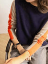 Pull pour femmes au design rétro chic bleu et orange - sweat à col classique pour un style décontracté