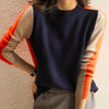 Pull pour femmes au design rétro chic bleu et orange - sweat à col classique pour un style décontracté