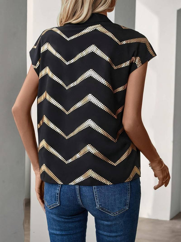 Blouse élégante à décolleté en v pour femme - motif chevron jaune, top tendance pour le quotidien et le bureau