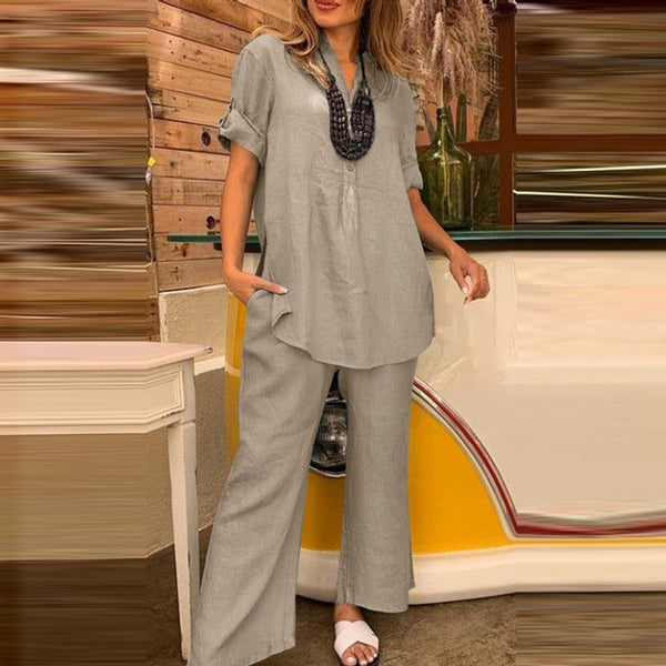 Ensemble blouse et pantalon femme en 2 pièces - look décontracté et tendance pour tous les jours
